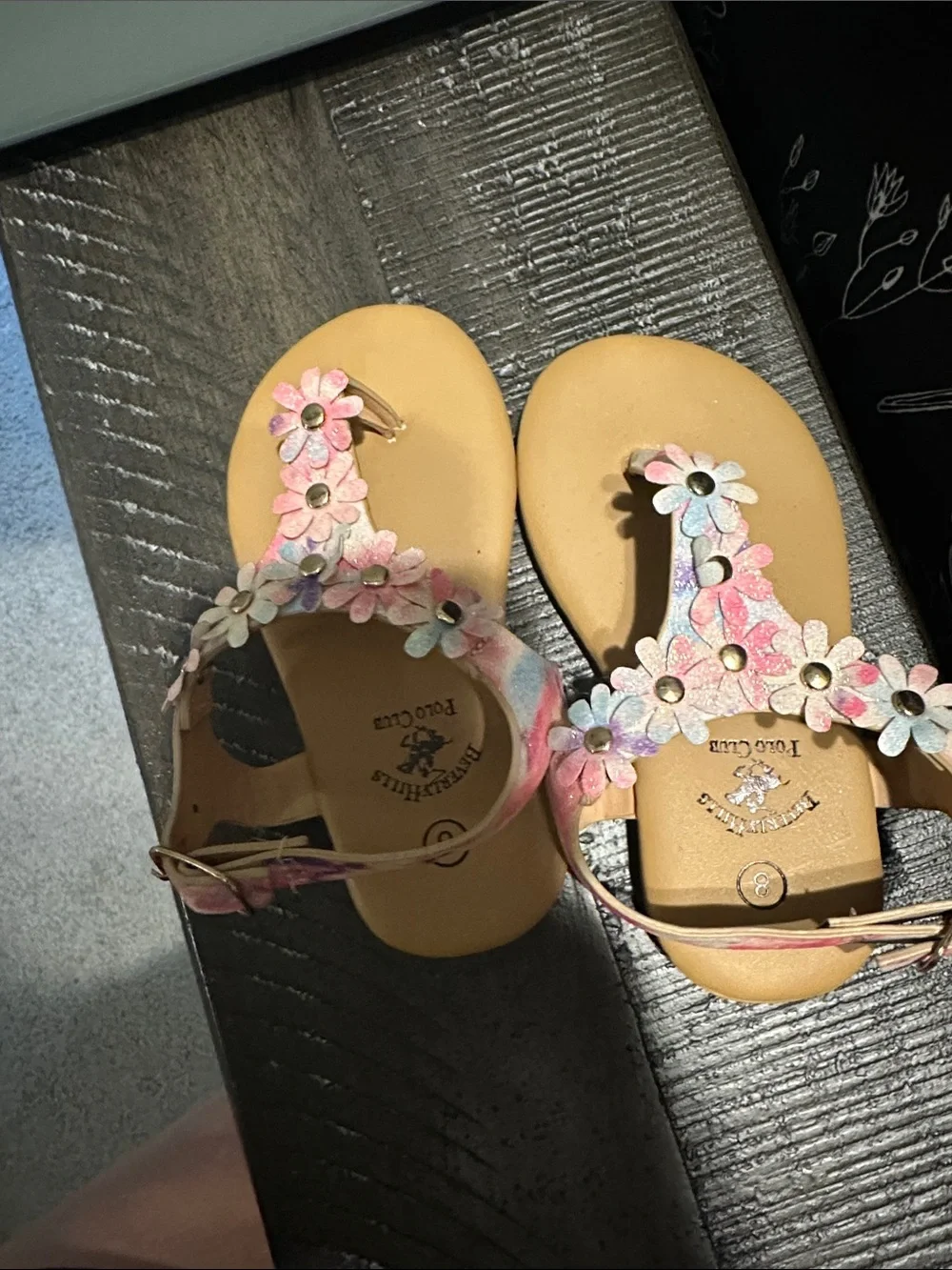Beverly Hills Polo Club Girls Floral T-Strap Sandals in Pink, Blue, White